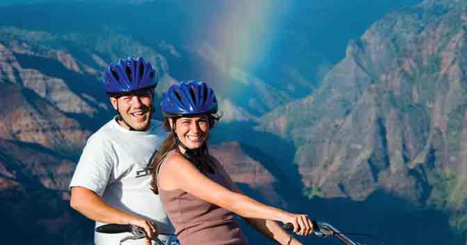 Riding down Waimea Canyon